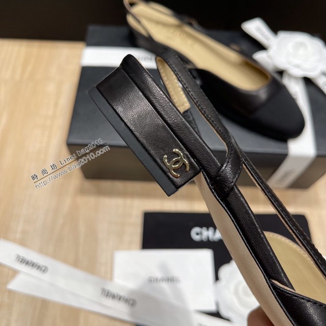 Chanel專櫃經典款女士涼鞋 香奈兒時尚sling back涼鞋平跟鞋6.5cm中跟鞋 dx2550